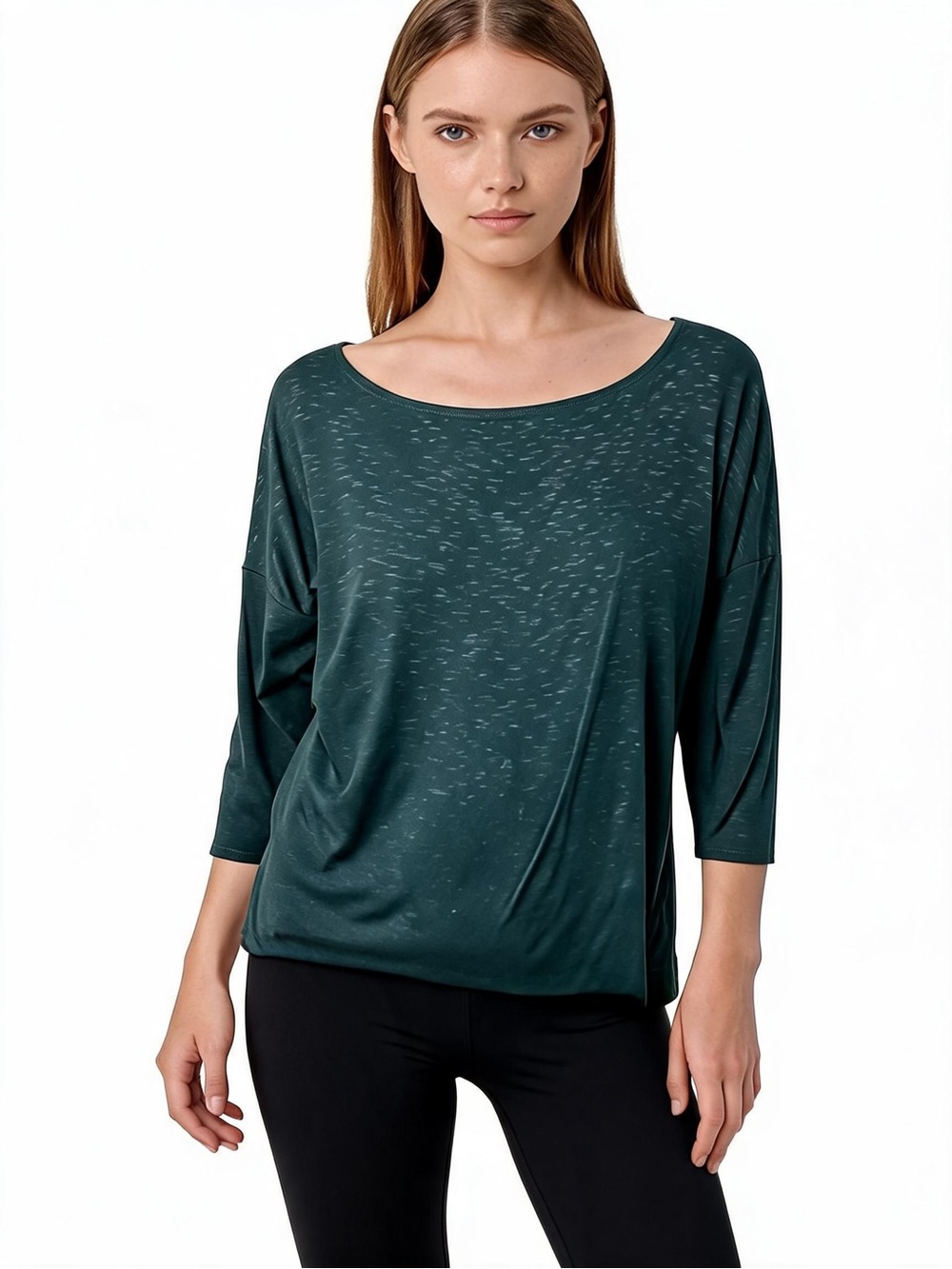 Women's Dark Green Scoop-Neck 3/4 Sleeve